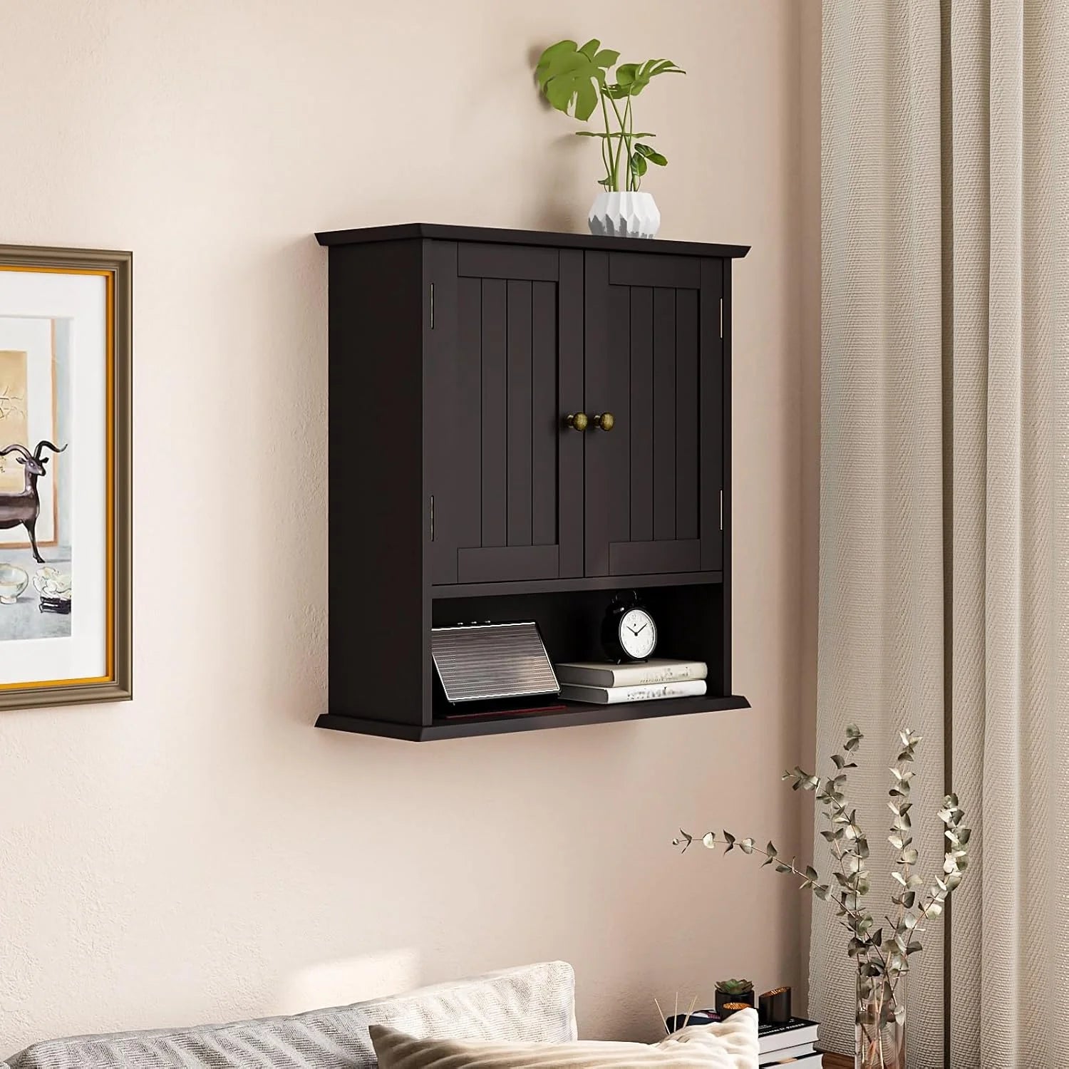 Brown Bathroom Cabinet Wall Mounted, Small Bathroom Medicine Cabinet with 2 Door Adjustable Shelves, Bathroom Wall Cabinet Over Toilet for Laundry Room Kitchen