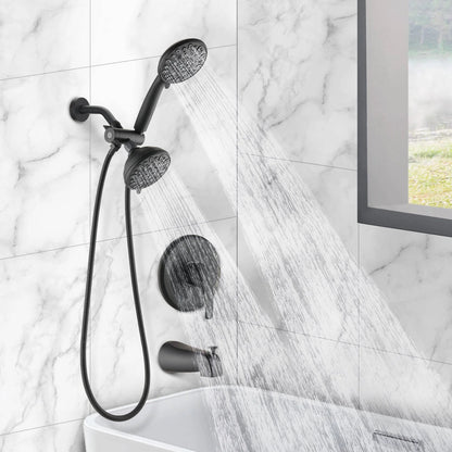 Proox 5 inch High Pressure Dual 2 in 1 Rain Showering Faucet Handheld Combo Set with Bathtub Spout