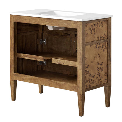 Modway Elysian 36" Wood Bathroom Vanity in White Brown