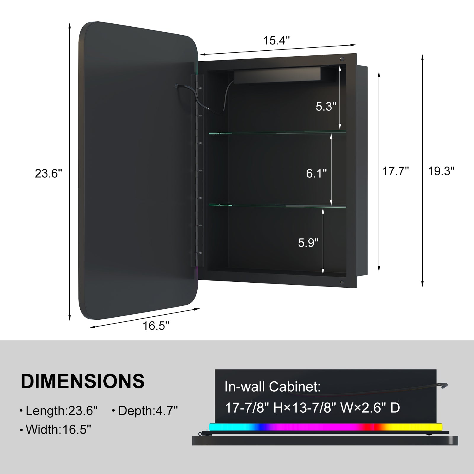 Hironpal Black Metal Framed Bathroom Mirror Medicine Cabinet Recess or Surface Mount Installation