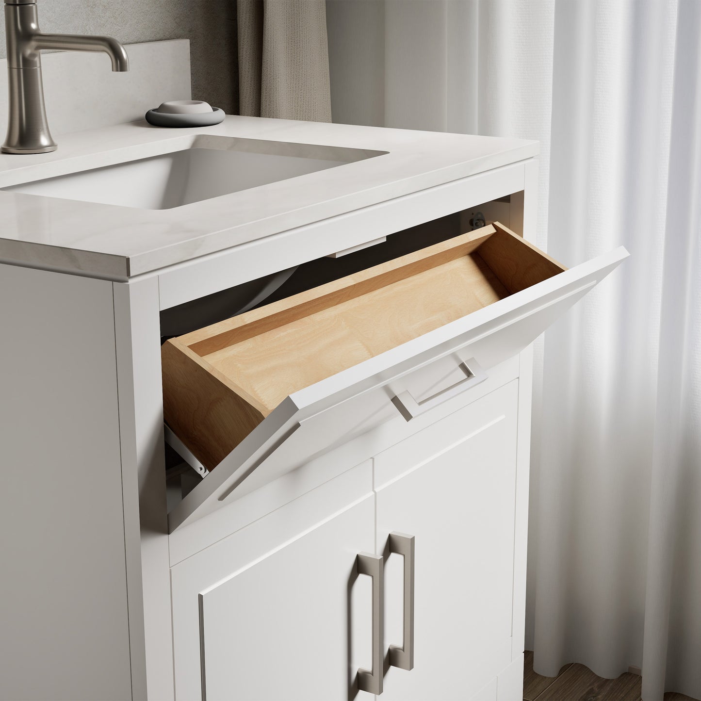 Tio Bathroom Vanity Cabinet with Sink and Quartz Top in White