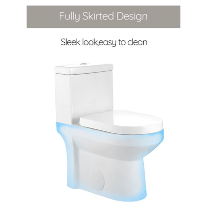 HOROW Small Toilet One Piece Short Compact Bathroom Tiny Mini Commode Water Closet Dual Flush Concealed Trapway