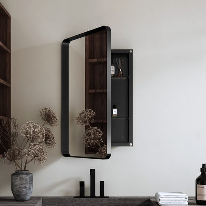 20x30 Inch Recessed Black Metal Medicine Cabinet with Full-Length Mirror - Adjustable Tempered Glass Shelves, Moisture-Resistant Storage, Wall-Mounted Design for Modern & Traditional Bathrooms