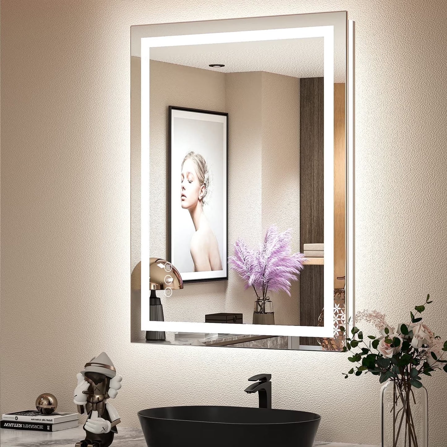Apmir 24"x36" Premium UL Certified LED Bathroom Mirror, Super Bright, Front & Backlit, Anti-Fog, 3 Colors Dimmable