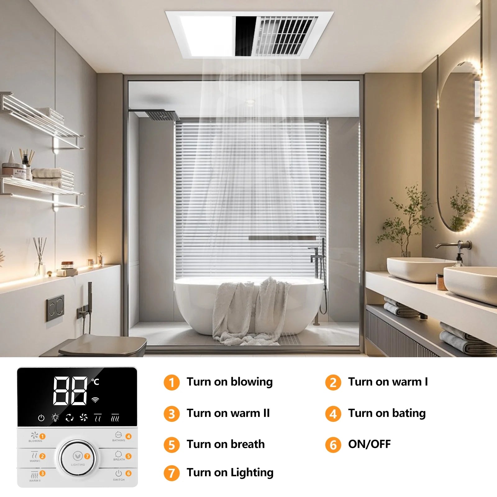 Bathroom Exhaust Fan, Heater, LED Light Combo, Bathroom Fan 2300 Watt Heater 100CFM
