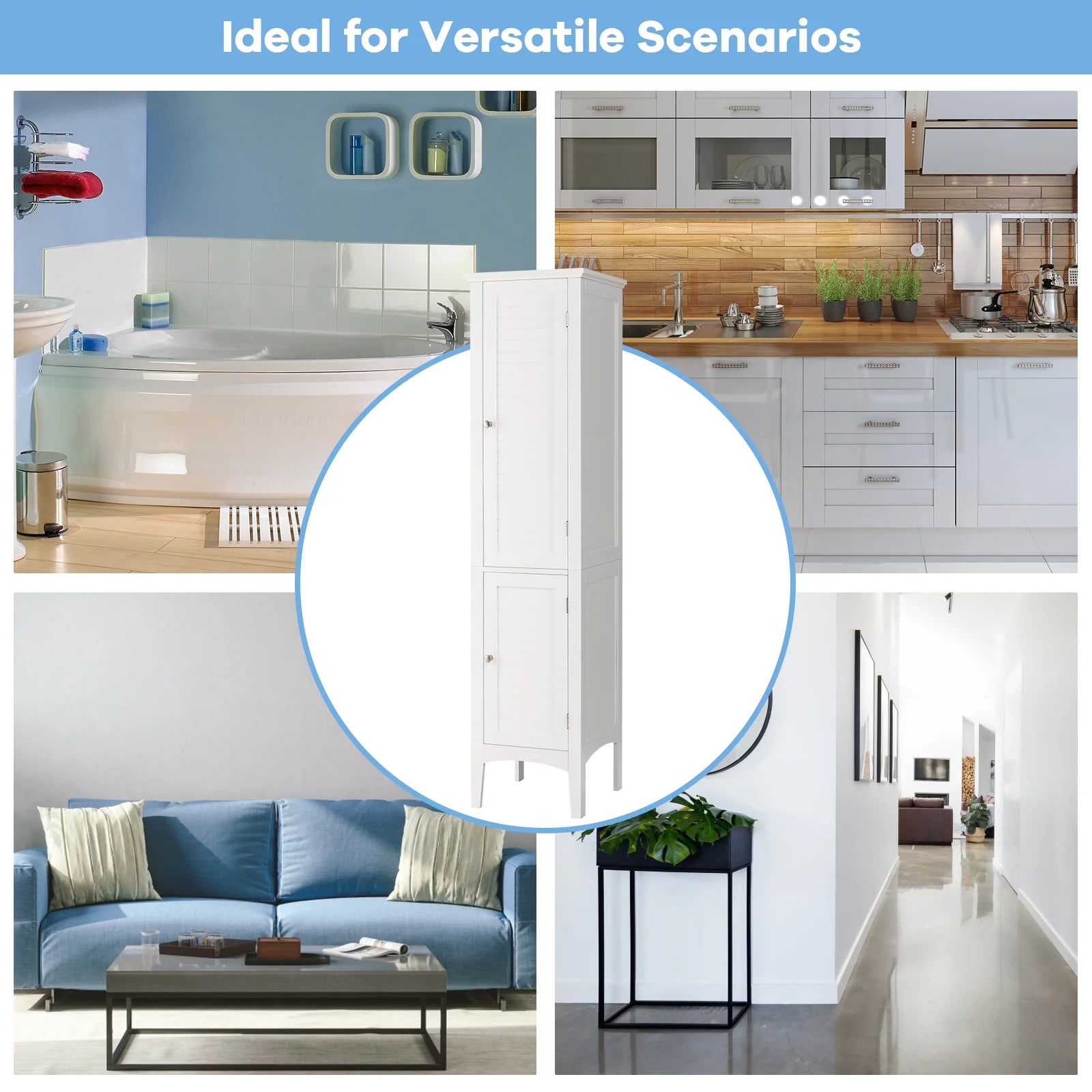Topbuy Tall Freestanding Bathroom Storage Cabinet with 5-Tier&2 doors for living room&bathroom