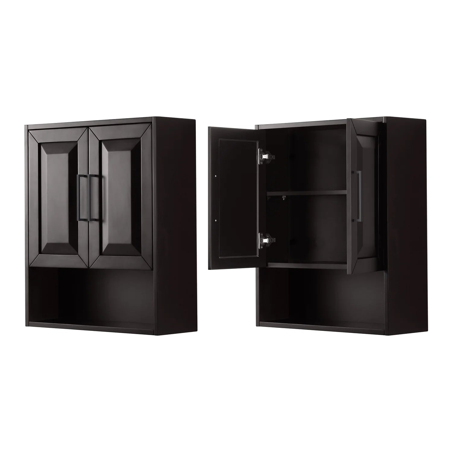 Wyndham Collection Daria Over-the-Toilet Bathroom Wall-Mounted Storage Cabinet in Dark Espresso with Matte Black Trim