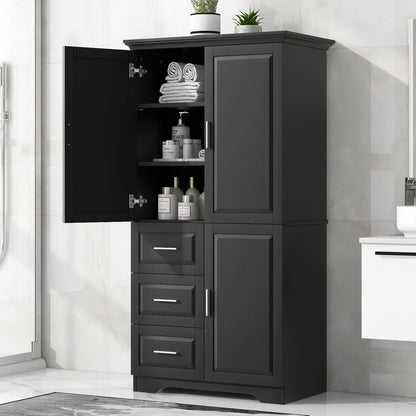 Bathroom Cabinet, 62.2" Tall Storage Cabinet with Doors and Shelves, Freestanding Linen Closet for Bathroom, Kitchen, Living Room, Grey