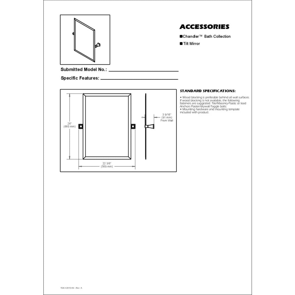 Chandler 26" x 22" Square Tilt Bathroom Mirror, Chrome