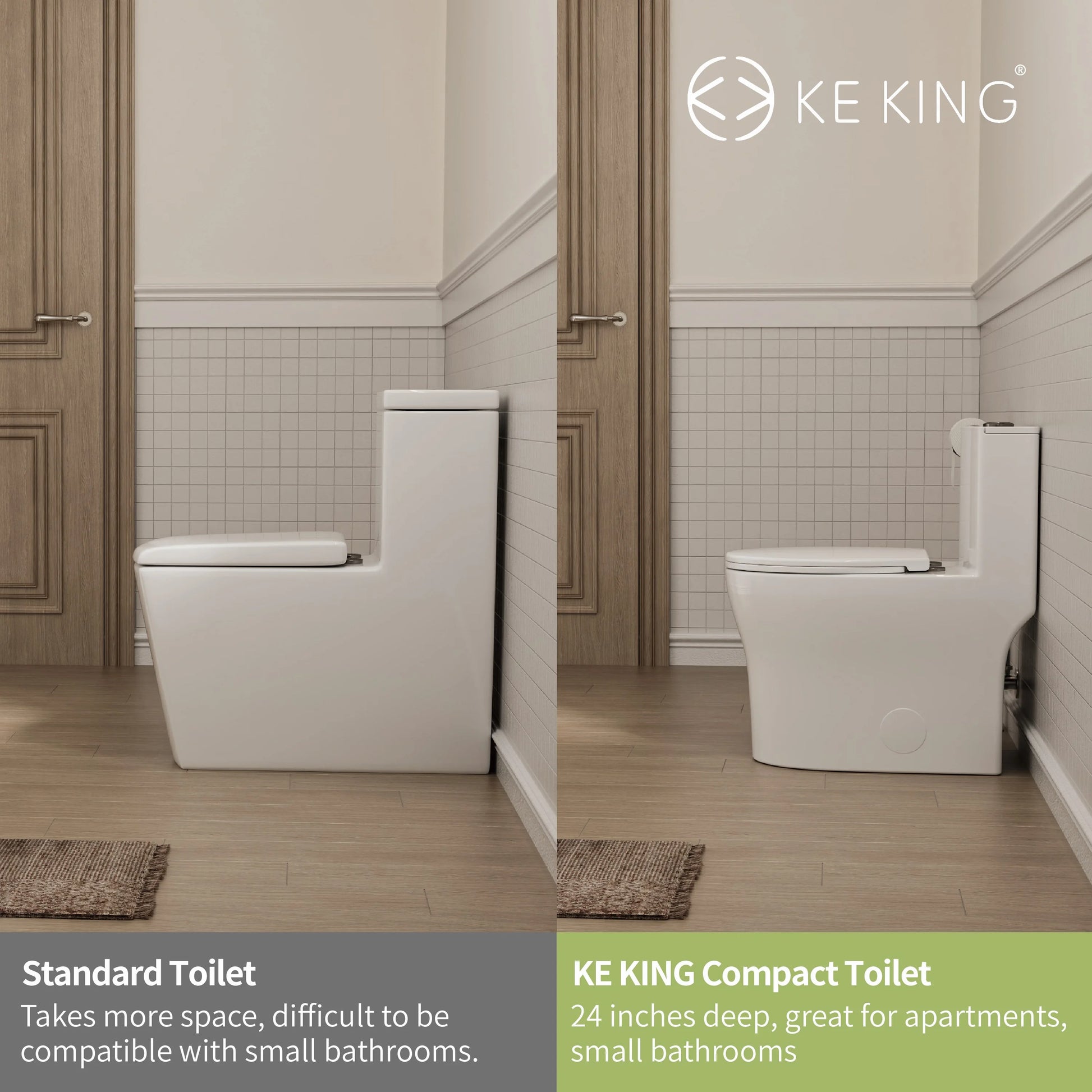 KK KE KING Quiet & Powerful Flush Round Compact One Piece Toilet for Small Bathroom, Space Saving, 12'' Rough-In