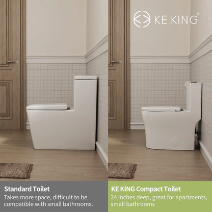 KK KE KING Quiet & Powerful Flush Round Compact One Piece Toilet for Small Bathroom, Space Saving, 12'' Rough-In