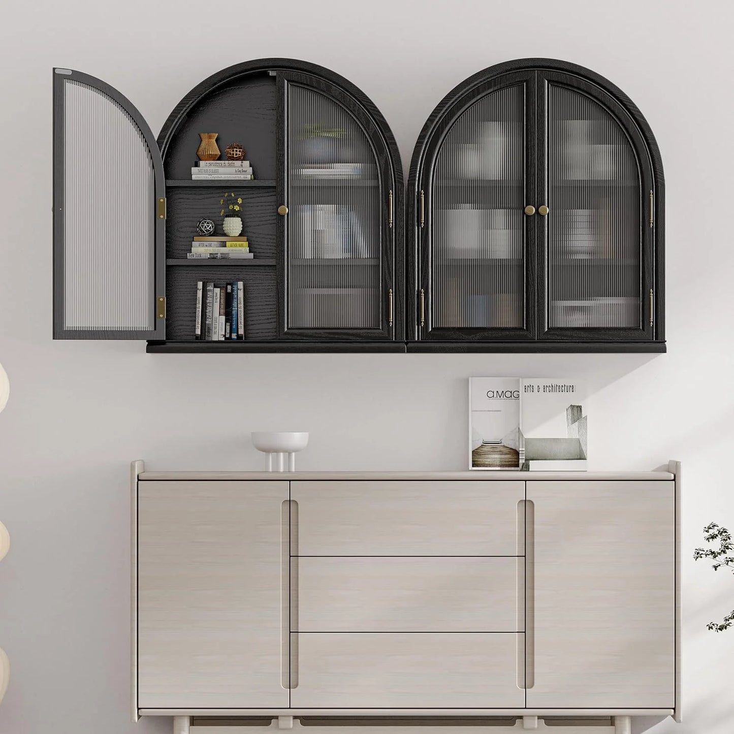 ANHDAH Arched Wall Cabinet Over Toilet, 2-Door Modern Medicine Storage with 2 Shelves. Space-Saving Mounted Organizer for Bathroom Towels & Cosmetics.