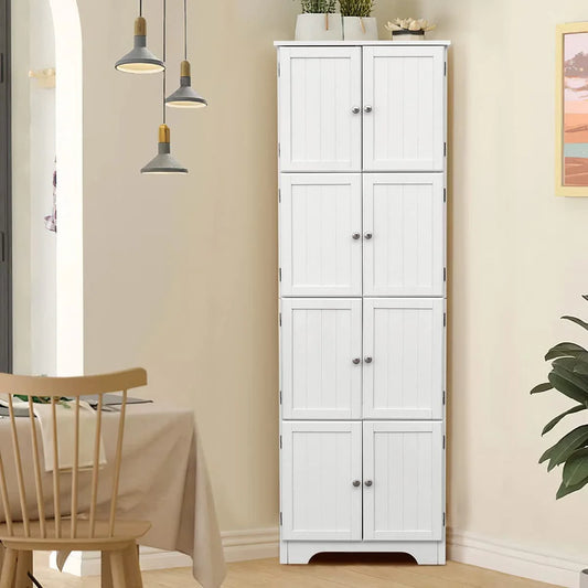 Yoleny Corner Storage Cabinet, Corner Hutch Cabinet with 8 Doors Organizer Solid Wood 90 Degree Storage Cabinet for Bathroom, Living Room, Kitchen, White
