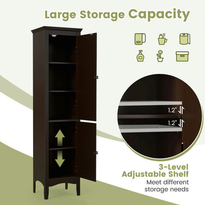 Canddidliike Tall Bathroom Floor Cabinet with Shutter Doors and Adjustable Shelf-Brown, Bathroom Floor Cabinet for Entryway Storage, Home Office Furniture