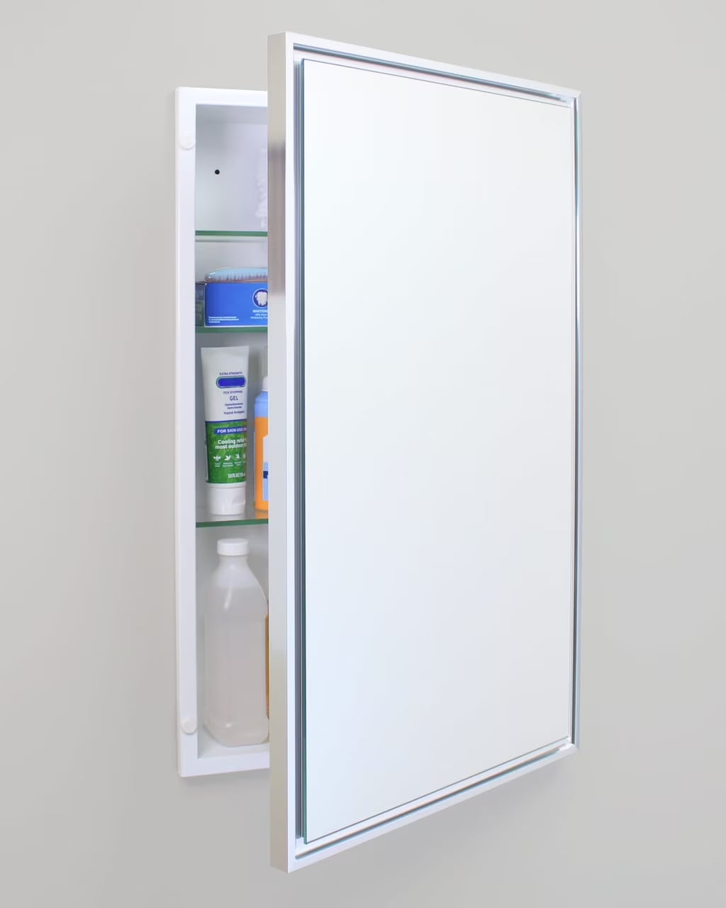 16x26 Parker Metro Metal Framed Rectangle Recessed Bathroom Medicine Cabinet, Floating Mirror, 14x24 in-Wall Opening, Powder-coated Steel, Adjustable Glass Shelves, Magnet Close, Brushed Nickel