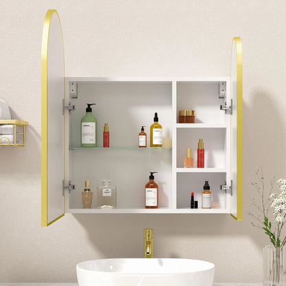 Black Arched Medicine Cabinet with Mirror,Black Medicine Cabinet with 2 Doors,Bathroom Medicine Cabinets Mirror Wall Mounted,24x28Inch