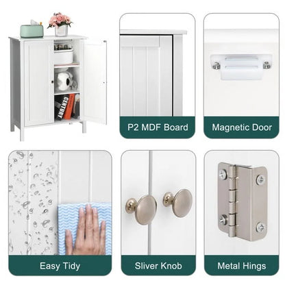 VINGLI Bathroom Storage Cabinet Freestanding Small White Cabinet with 2 Doors and Adjustable Shelves Side Cabinet Storage Organizer for Entryway Living Room Office Bedroom