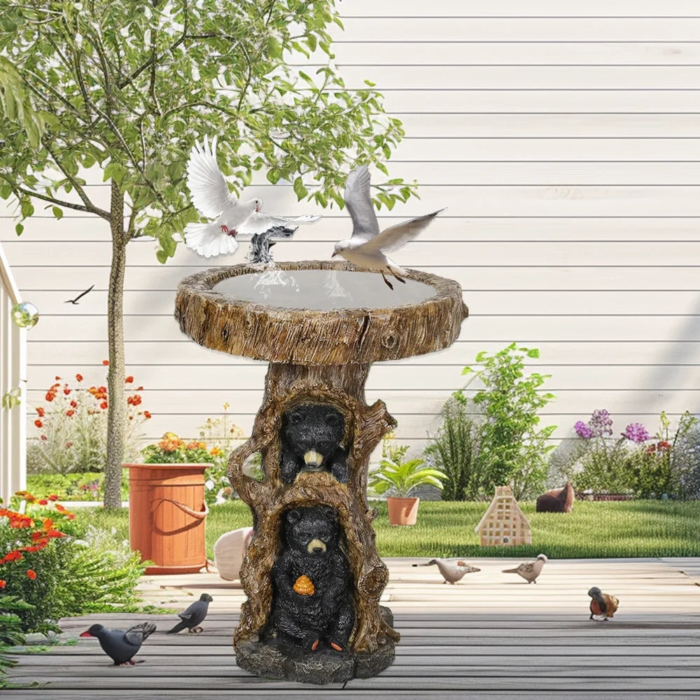 23.6��Tall Resin Outdoor Bird Baths for Garden - Outdoor Standing Birdbath with Bear Statue, Pedestal Birdbaths for Outdoors, Garden, Patio, Lawn, Backyard
