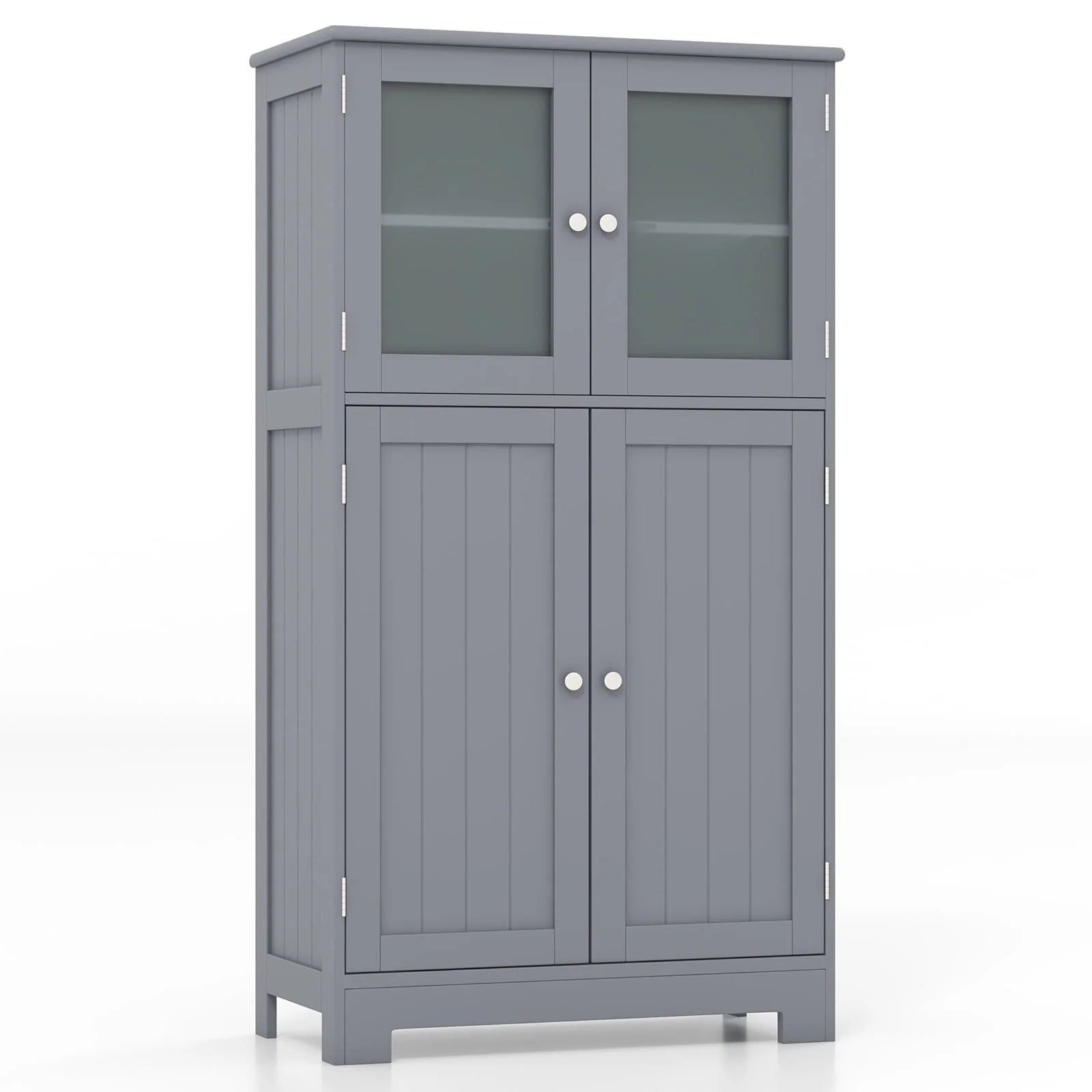 Topbuy Bathroom Storage Cabinet Freestanding Storage Cabinet w/ 4 Doors Wooden Kitchen Cupboard w/ Adjustable Shelf