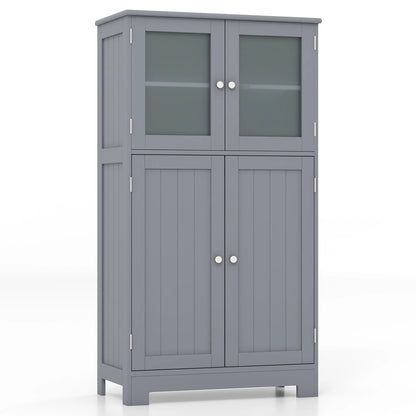 Topbuy Bathroom Storage Cabinet Freestanding Storage Cabinet w/ 4 Doors Wooden Kitchen Cupboard w/ Adjustable Shelf
