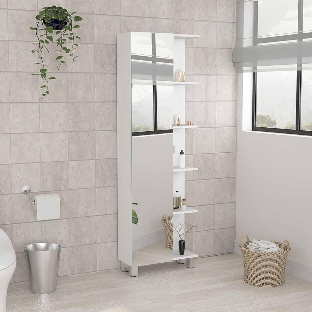 DUOSONG Urano Mirror Linen Cabinet, Four Interior Shelves, Five External Shelves -White White Particle Board Bath & Faucets Bathroom Storage