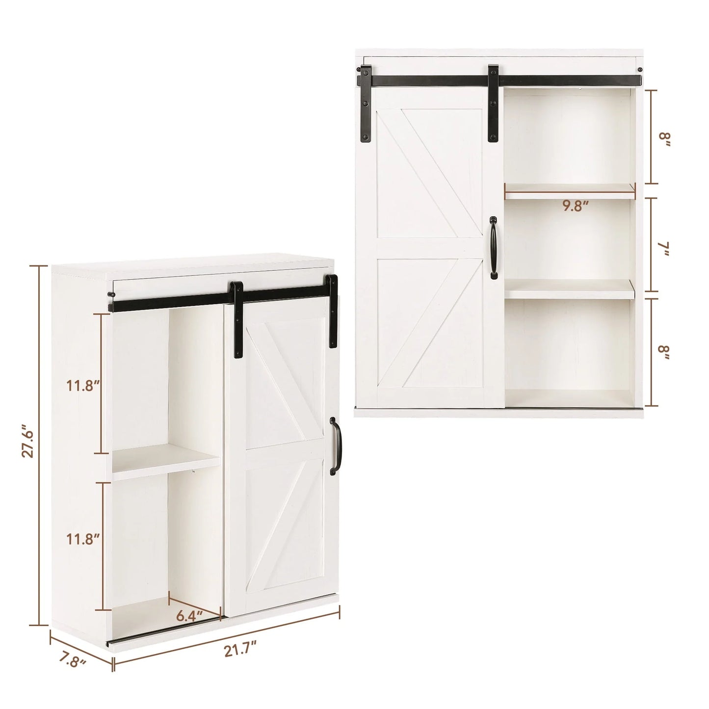 Rustown Farmhouse Wood Wall Storage Bathroom Cabinet with Sliding Barn Door, Rustic Medicine Cabinet with Adjustable Shelf, 3-Tier Vintage Cabinet for Kitchen, Bathroom, Living Room, Vintage White