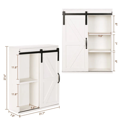 Rustown Farmhouse Wood Wall Storage Bathroom Cabinet with Sliding Barn Door, Rustic Medicine Cabinet with Adjustable Shelf, 3-Tier Vintage Cabinet for Kitchen, Bathroom, Living Room, Vintage White