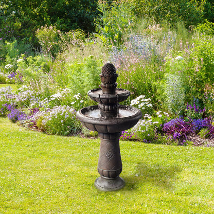 Teamson Home 2-Tier Birdbath Water Fountain Outdoor Garden–Shallow Basin with Built-In Electric Pump & Simple Setup, Carbon Gray