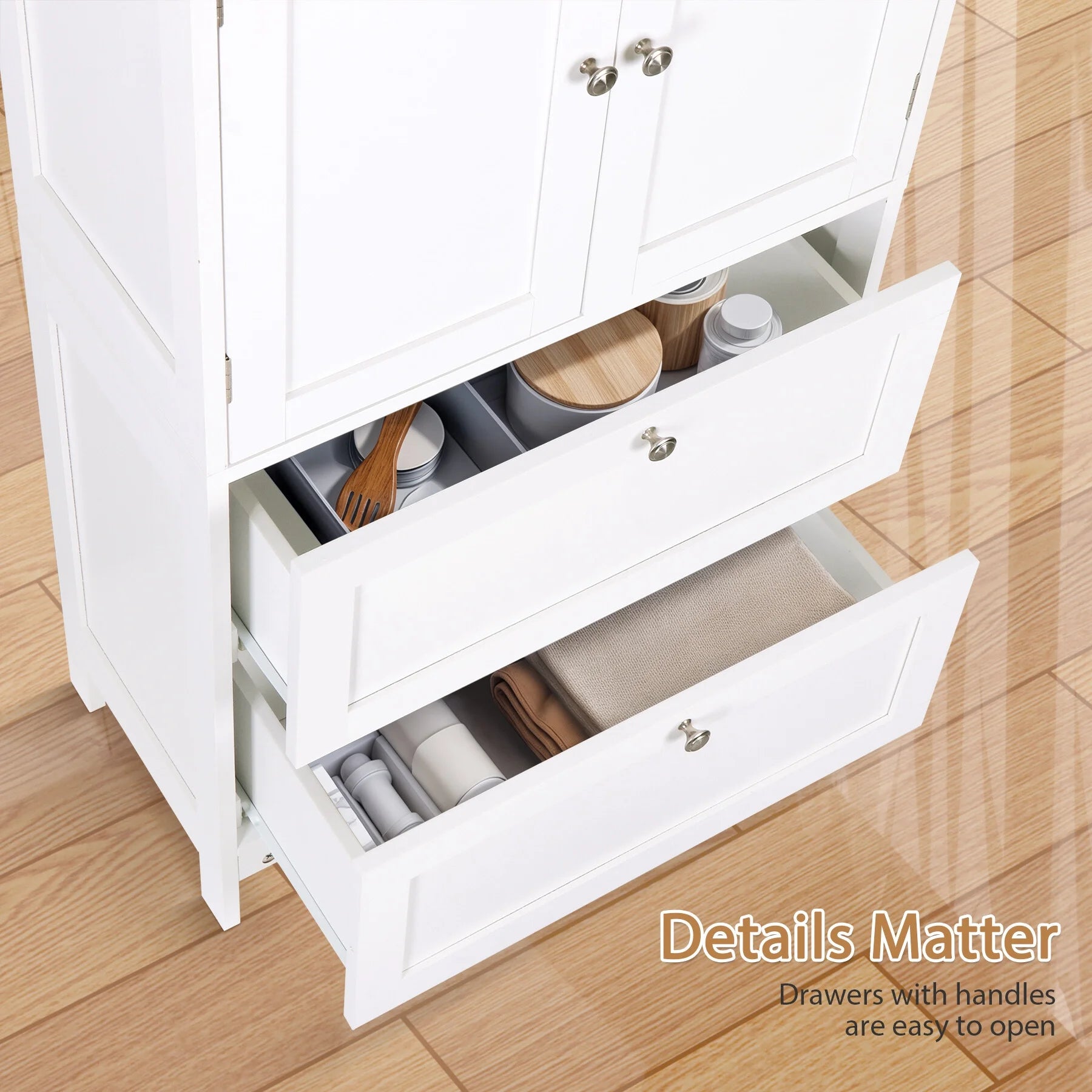 ZENSTYLE Freestanding MDF Bathroom Cabinet with 2 Drawers and Adjustable Shelf Extra Storage Space, White