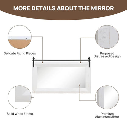 ALBAD Farmhouse Wood Framed Wall Mirror, Natural Wood and Framed Wall Mounted Bathroom Vanity Mirror for Farmhouse Decor, Vertical or Horizontal Hanging