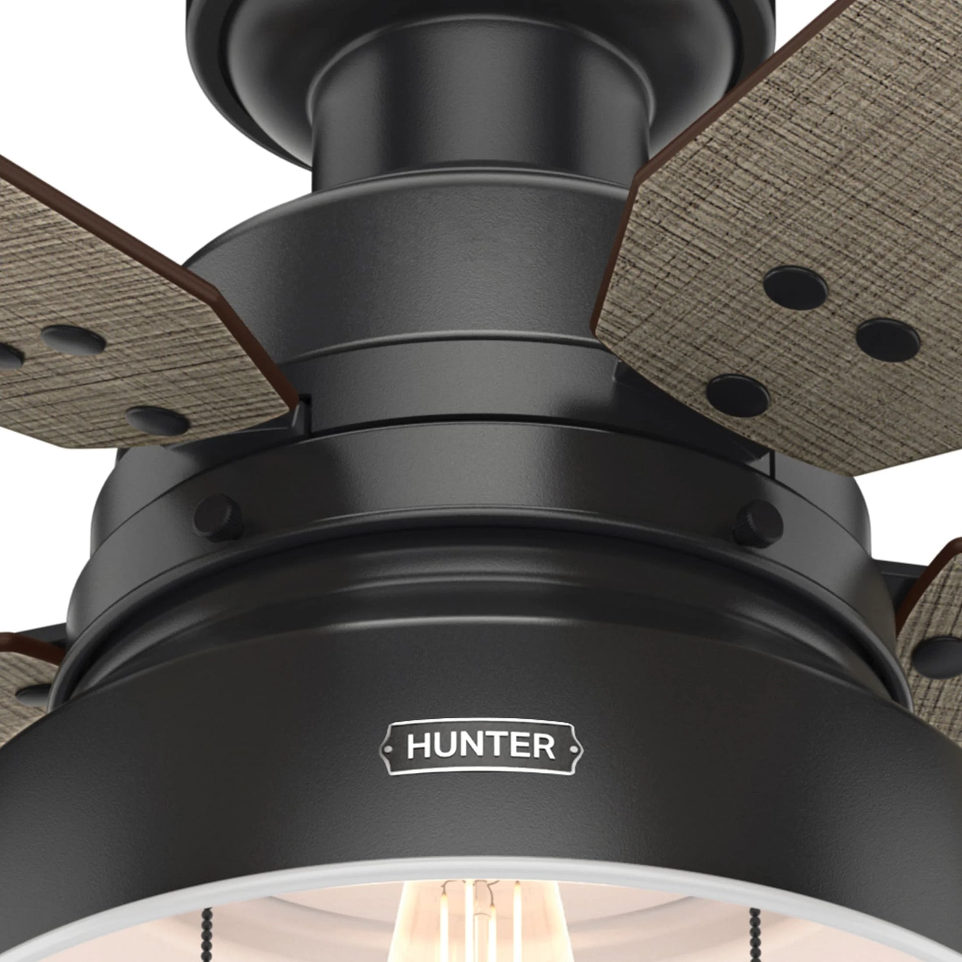 Hunter - Mill Valley Indoor/Outdoor Low Profile Ceiling Fan With Light, 52-inch, Matte Black, Rustic-style, 3-speed WhisperWind Motor, 59310, for porches, patios, sunrooms, bathrooms