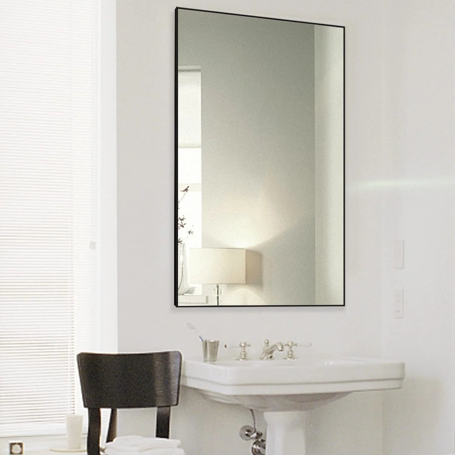 H-A Framed Rectangle Bathroom Mirrors for Wall,Wall Mounted Mirror Vertical or Horizontal Hanging for Living Room,Bedroom (32''x24''Sliver)