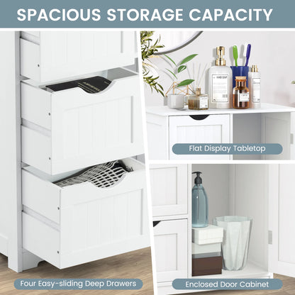 Bathroom Storage Wooden 4 Drawer Cabinet Cupboard 2 Shelves Free Standing White