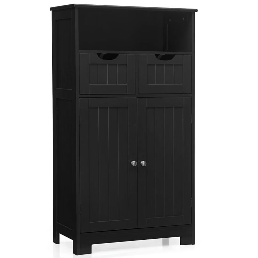Spaco Bathroom Wooden Side Cabinet with 2 Drawers and 2 Doors-Black, Bathroom Storage Cabinet for Entryway Storage, Home Office Furniture