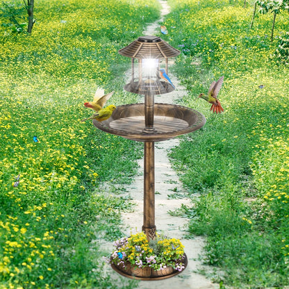 Zimtown Courtyard 42 Inch Bird Bath w/ Solar Light Garden Decor