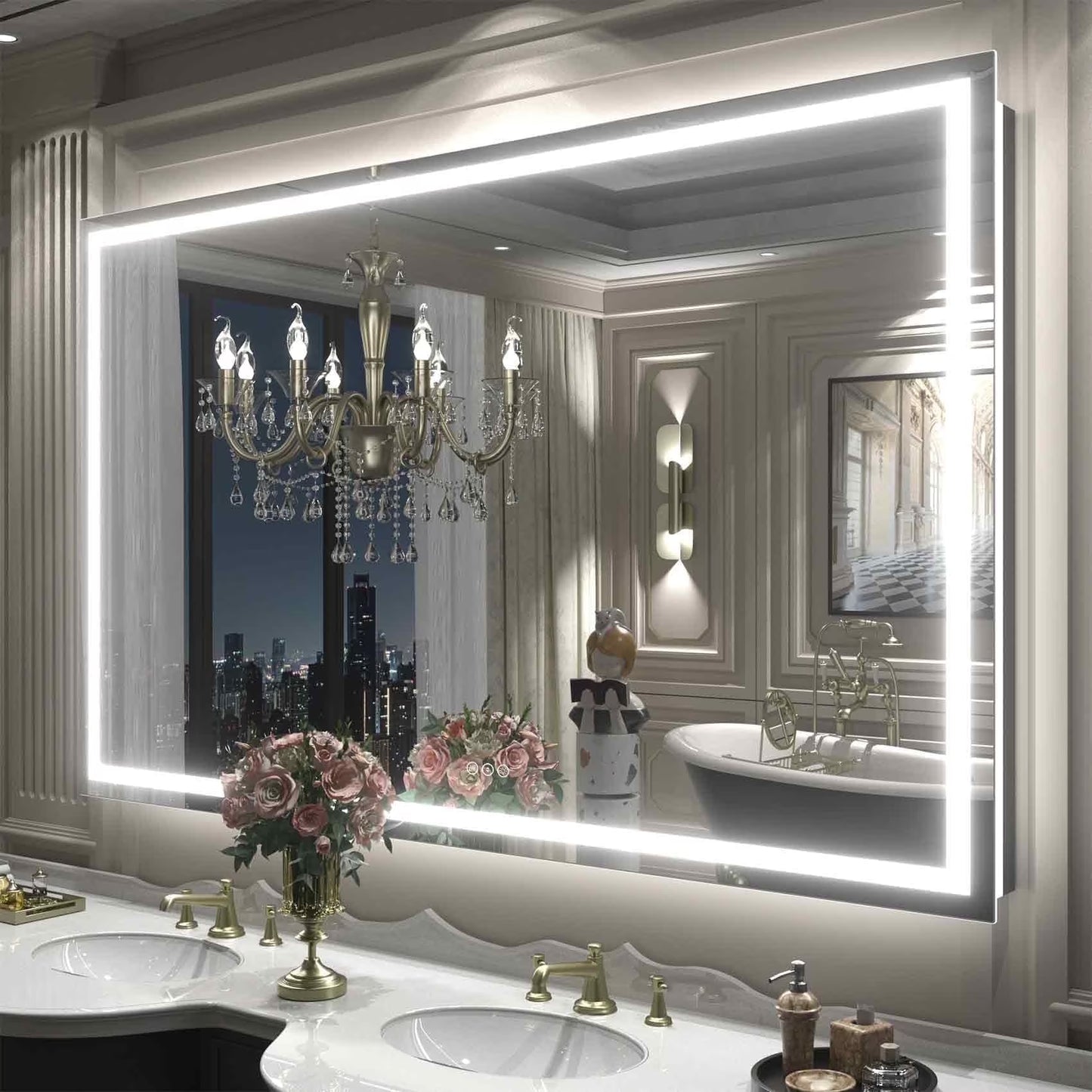 Apmir 24"x36" Premium UL Certified LED Bathroom Mirror, Super Bright, Front & Backlit, Anti-Fog, 3 Colors Dimmable
