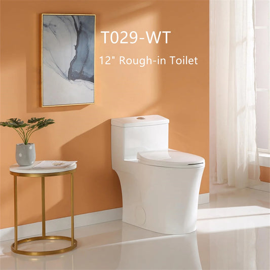Aukfa T029-WT Elongated One Piece Toilet, Dual Flush 1.1/1.6 GPF Toilet for Bathroom, 12" Rough-In