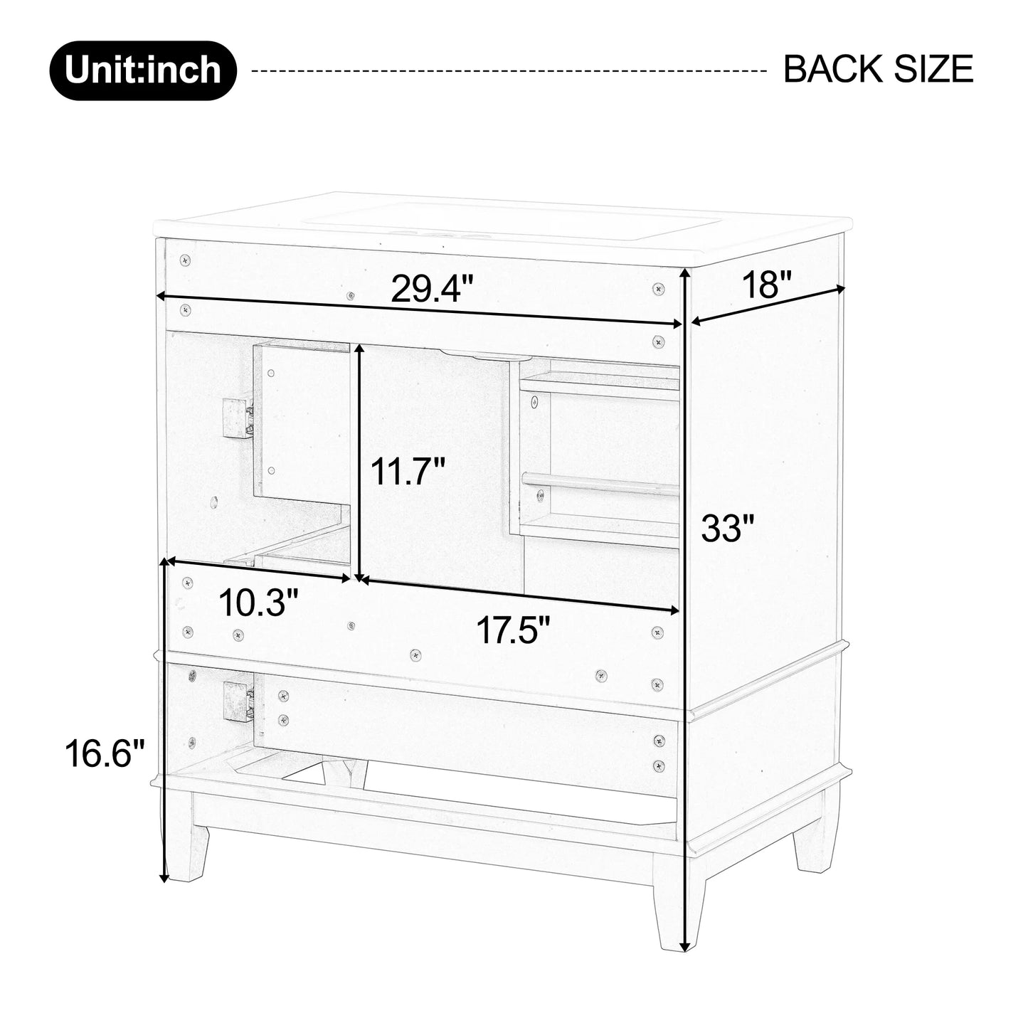 Euroco 30" Bathroom Vanity with Sink, One Door with Shelf and Three Drawers, Soft Close Door