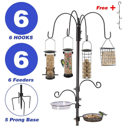 Urban Deco Bird Feeding Station,A Set with 6 Bird Feeders Hanging,Bird Feeder Poles Kit Premium Bird Bath for Attracting Wild Birds,Black