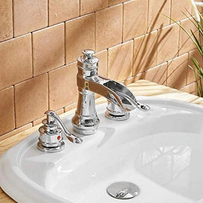 BWE 8 Inch Widespread Bathroom Faucet with Pop Up Drain with Overflow and Supply Line Waterfall 3 Holes Two-Handle Sink Faucets Lead-free Polished Chrome Lavatory Mixer Tap
