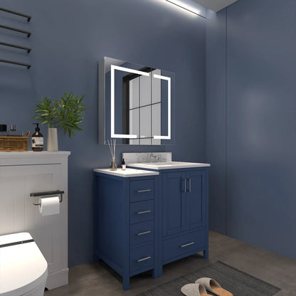 ExBrite 36" x 30" LED Lighted Bathroom Medicine Cabinet with Mirror,Recessed or Surface Mount,Defog White 12"x30"