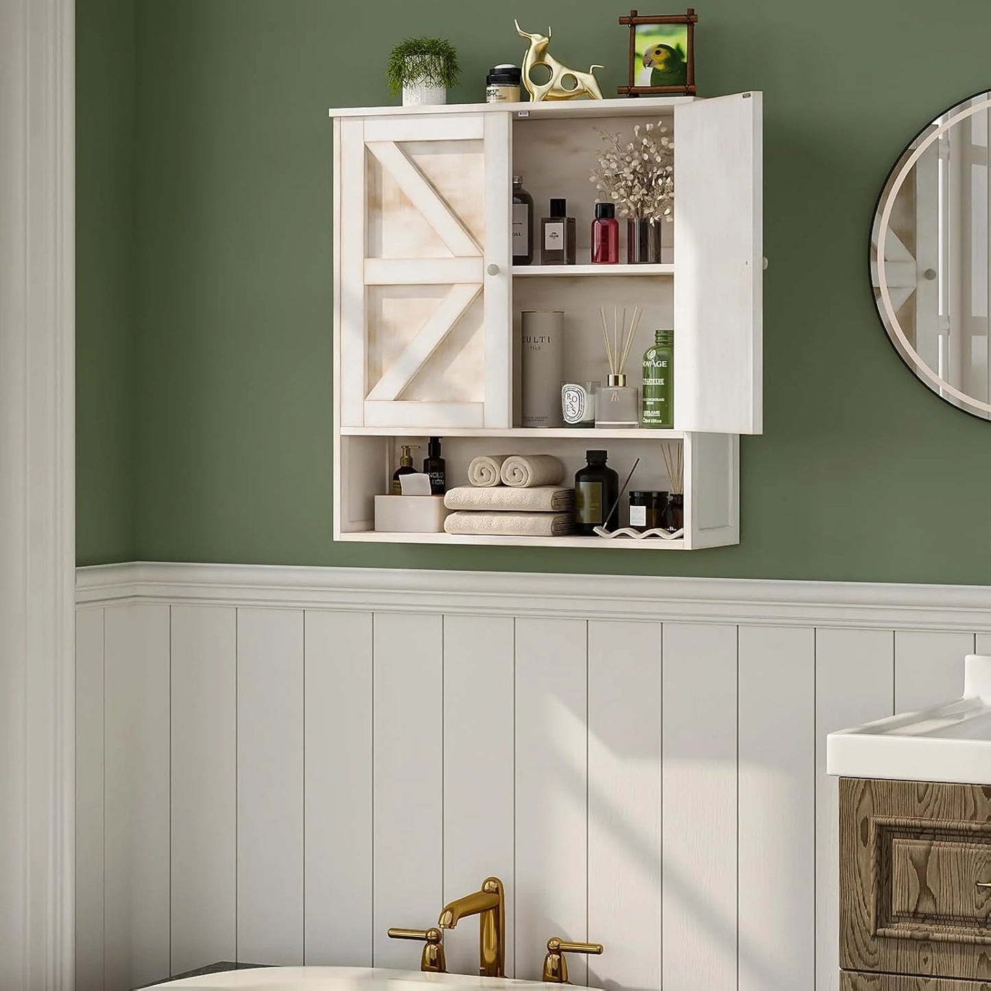 Bathroom Cabinet Wall Mounted with 2 Door Adjustable Shelves Bamboo Bathroom Wall Cabinet Over The Toilet Storage Medicine Cabinets for Kitchen Laundry Room