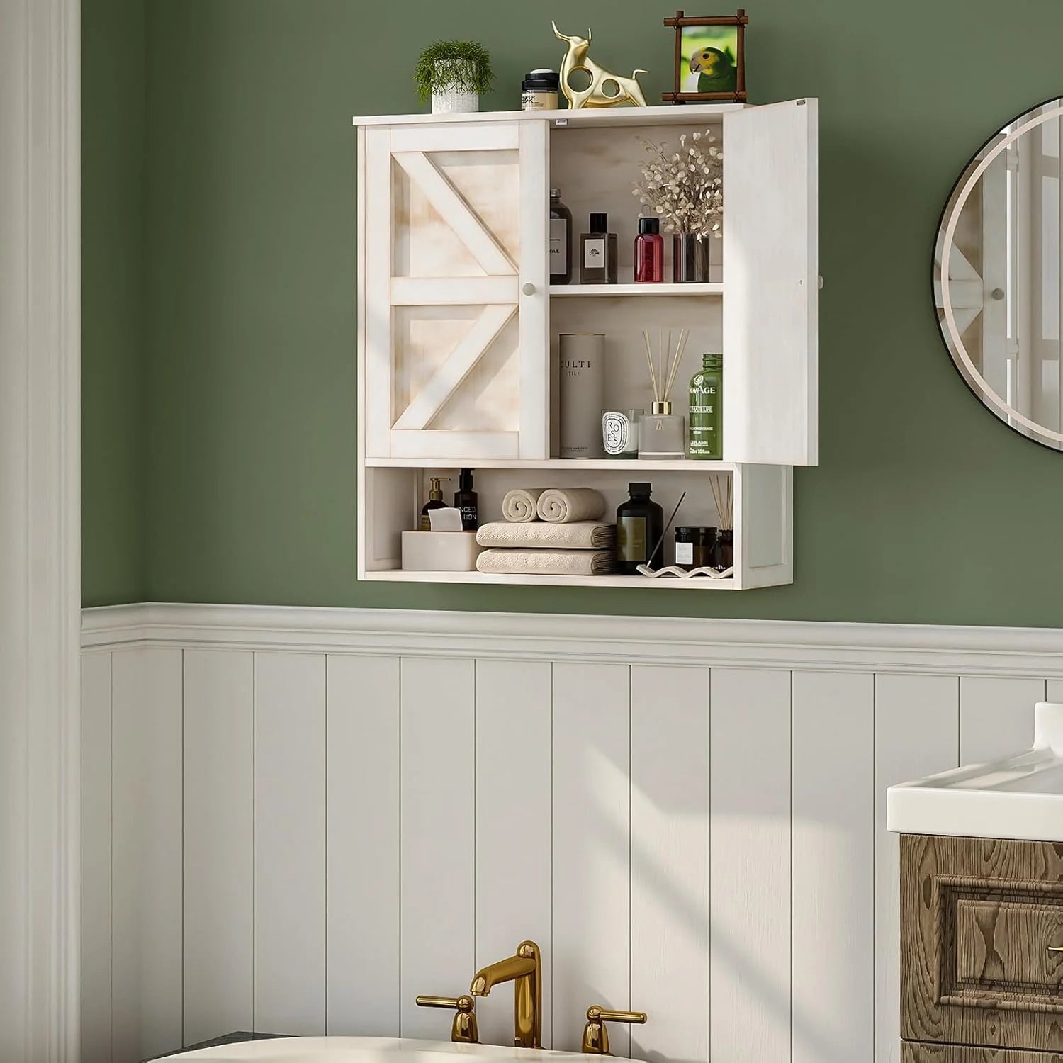 Bathroom Cabinet Wall Mounted with 2 Door Adjustable Shelves Bamboo Bathroom Wall Cabinet Over The Toilet Storage Medicine Cabinets for Kitchen Laundry Room