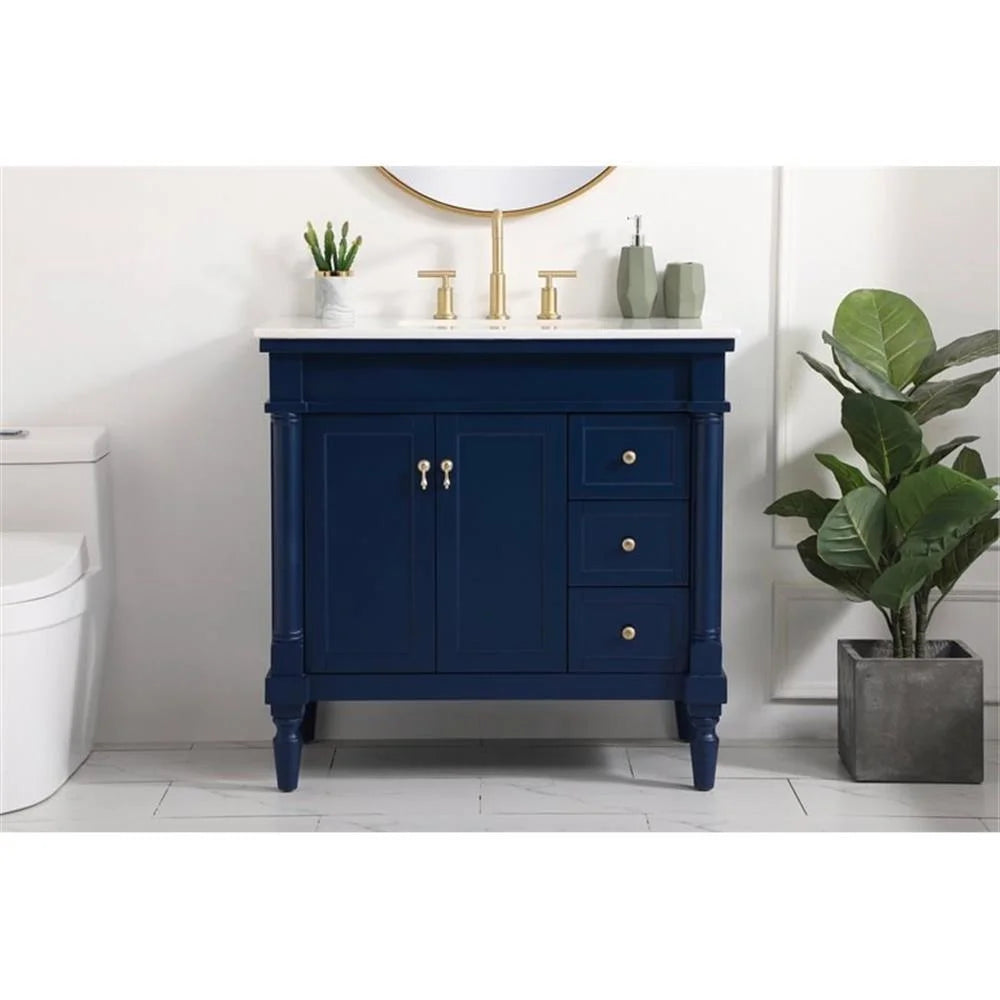 Elegant Decor Lexington 36" Solid Wood Single Bathroom Vanity in Blue