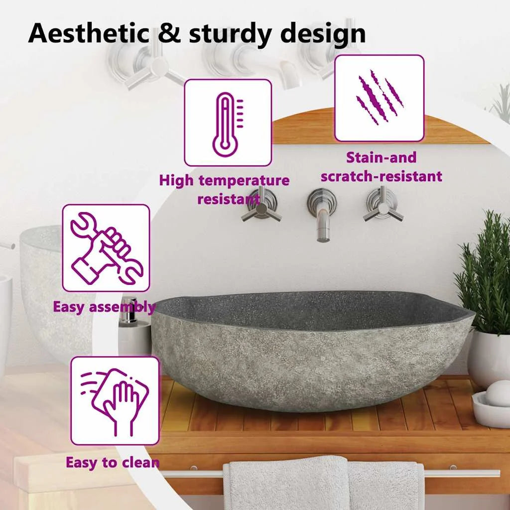 vidaXL Bathroom Basin, Naturally Varied Shape and Color Tone, (17.7"-20.9")x(13.4"-16.1")x4.5"