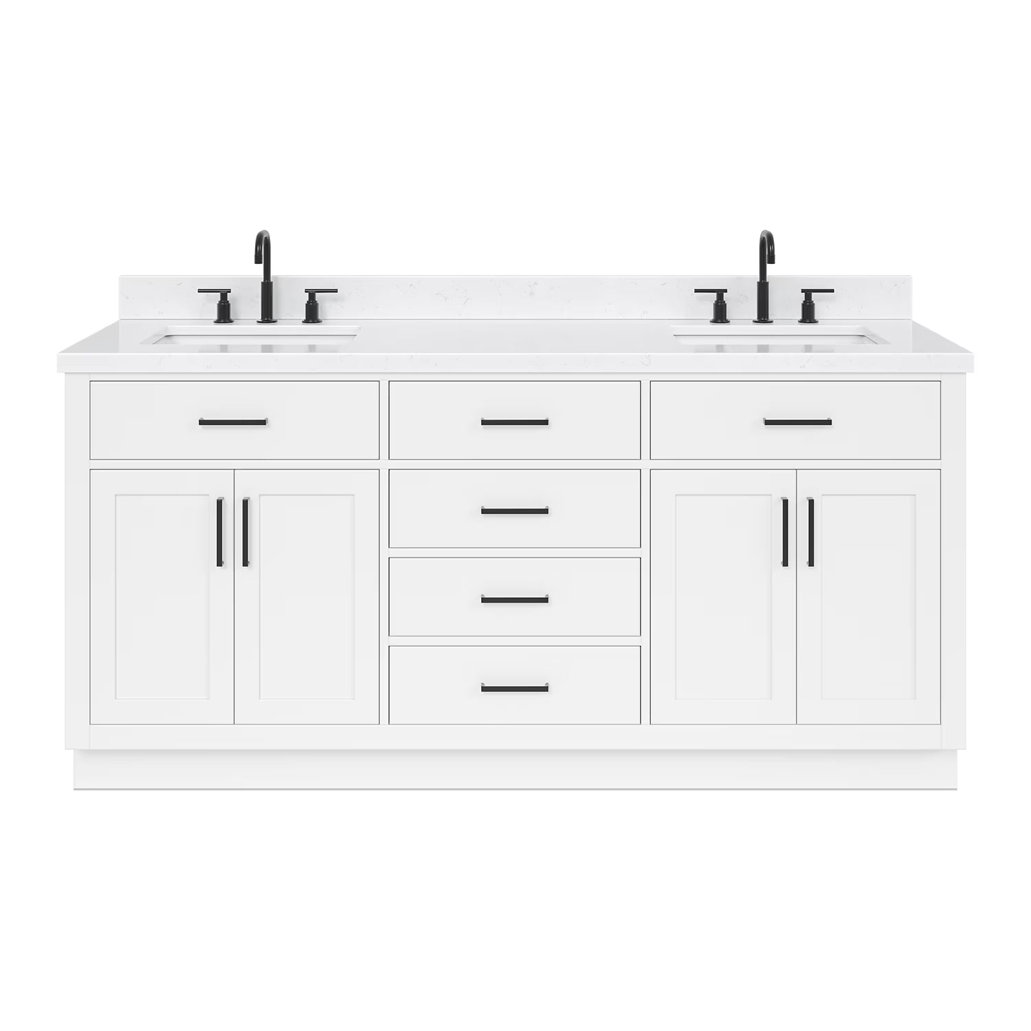 ARIEL Hepburn 72 Inch Double Rectangle Sink Bathroom Vanity With Carrara White Quartz Countertop 1.5 Inch Edge In Oak