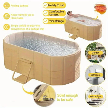 Foldable Portable Hot Tub - Large Collapsible Spa with Non-Slip Mat, 5 Bath Bags & Drain Pipe - Perfect for Adults & Families
