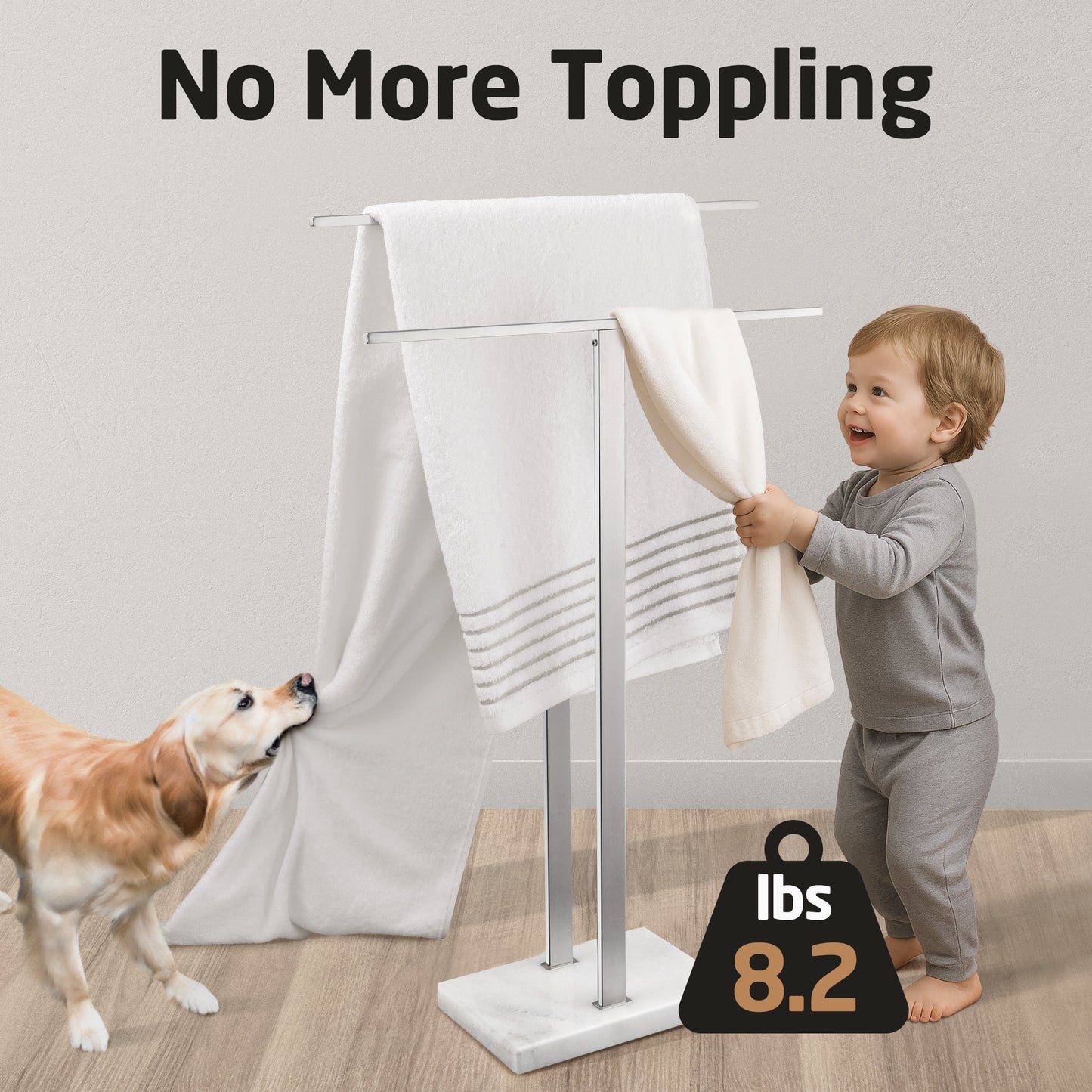 KES Freestanding Towel Rack for Bathroom 2-Tier, Floor Towel Stand with Heavy Marble Base, 18/8 Stainless Steel Brushed, WMBTR003BS
