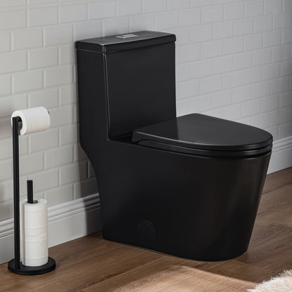 Casta Diva Round Toilet White 1-Piece Toilet for Small Bathrooms, Power Dual Flush and MAP 1000g (Seat Included), 12'' Rough-in