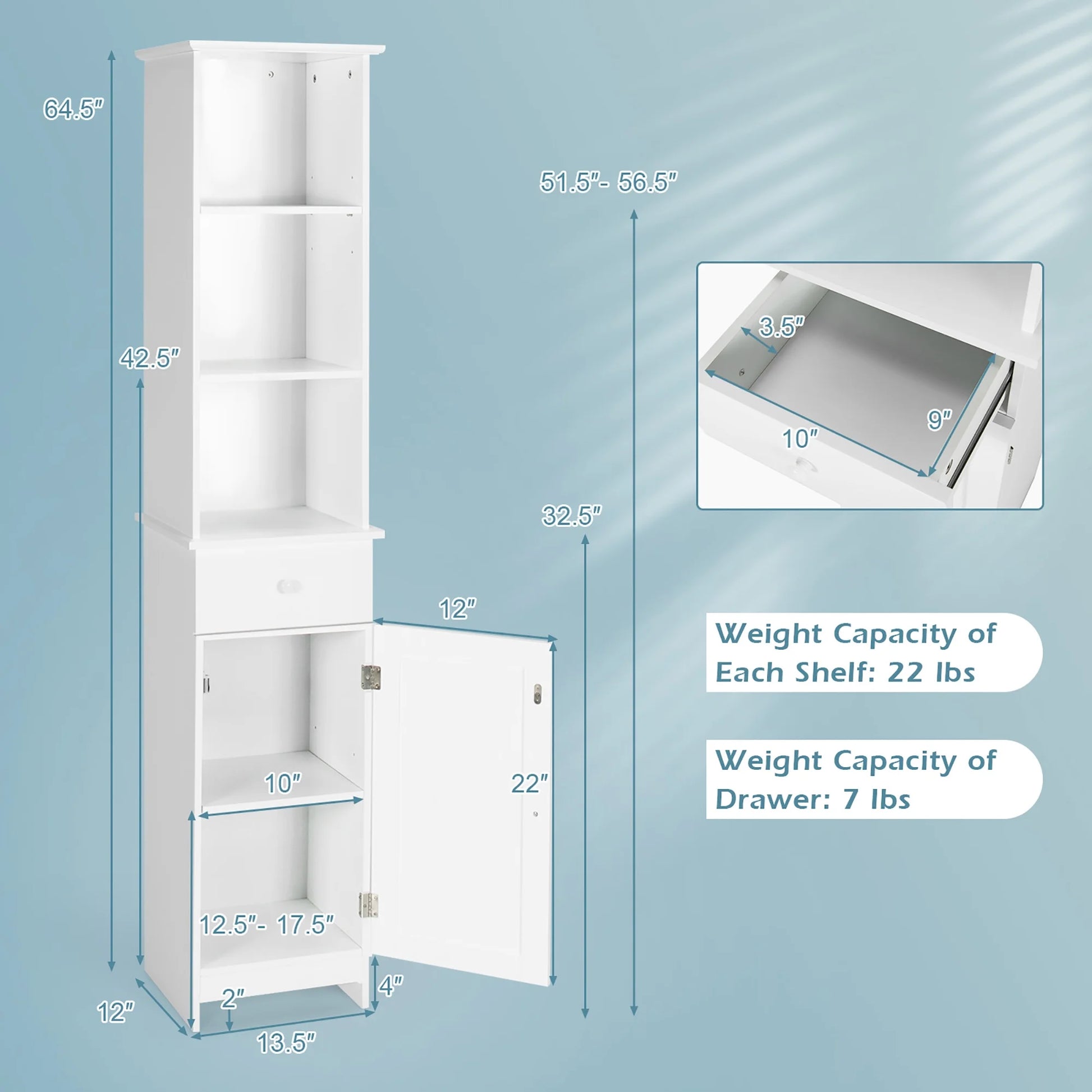 Costway Bathroom Tall Storage Cabinet Freestanding Linen Tower w/ Open Shelves & Drawer